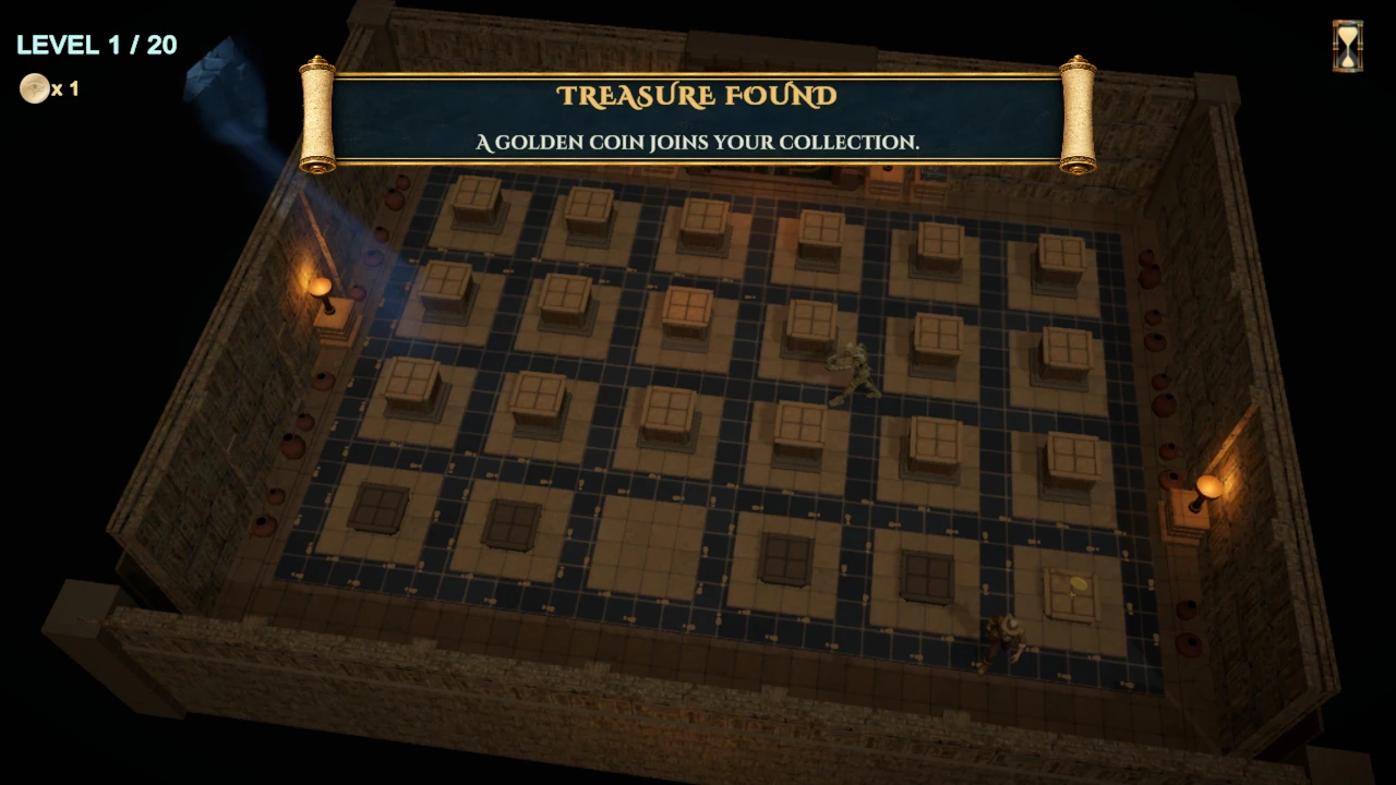 The explorer discovers a reward after completing the path around a column.